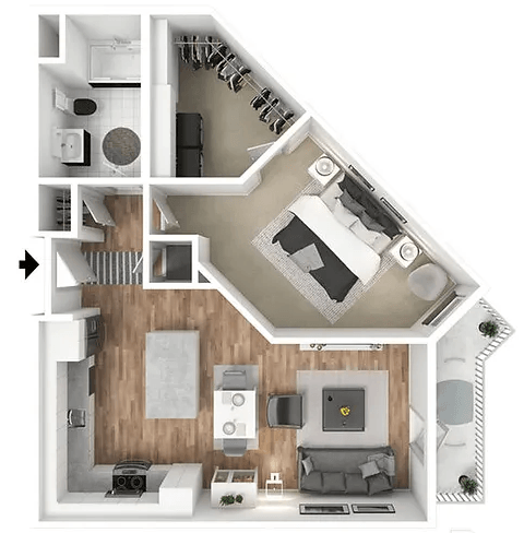 Floor plan for 1 bed, 1 bath, 805 sqft